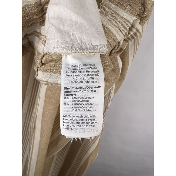Madewell Wide Leg Pants Beige White Striped Linen Viscose Cropped Pull-On L - Picture 7 of 7